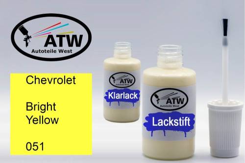 Chevrolet, Bright Yellow, 051: 20ml Lackstift + 20ml Klarlack - Set, von ATW Autoteile West.